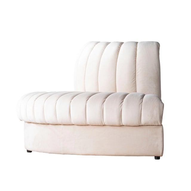 Contemporary Matthew Izzo Home Estelle Oatmeal Velvet Outside Corner Banquette Sofa For Sale - Image 3 of 7