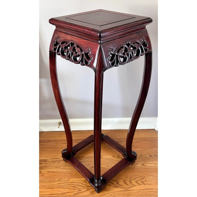 1970s 1970s Chinese Carved Rosewood Plant Stand Pedestal Table – Asian Display Stand For Sale - Image 5 of 10
