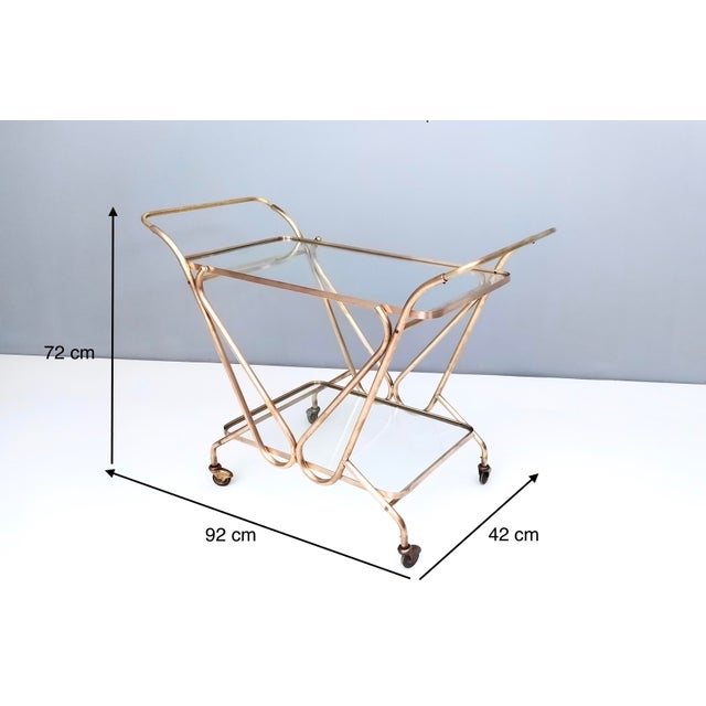 Vintage Brass Serving Cart with Glass Shelves, Italy For Sale - Image 12 of 14