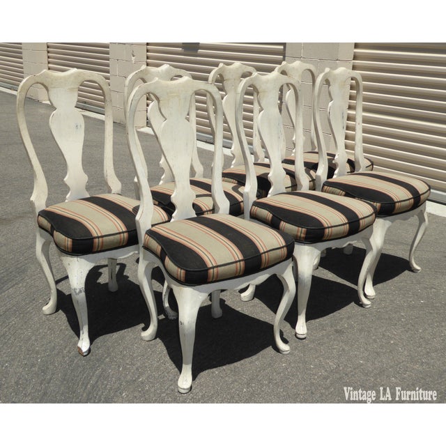 Vintage French Country White Distressed Dining Chairs Set of 7 Chairish
