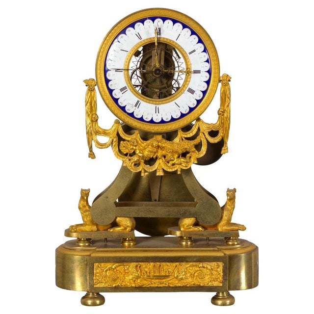 Blue French Directory Bronze Skeleton Clock, 1795 For Sale - Image 8 of 8