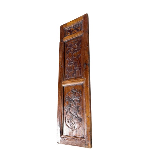 Antique Chinese Wall HangingHand-carved wood wall hanging composed of 3 wooden panels with high relief carved flowers from...