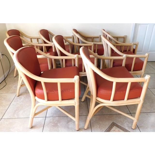 Burnt Orange Set of 9 McGuire Rattan & Cane Club Chairs For Sale - Image 8 of 16