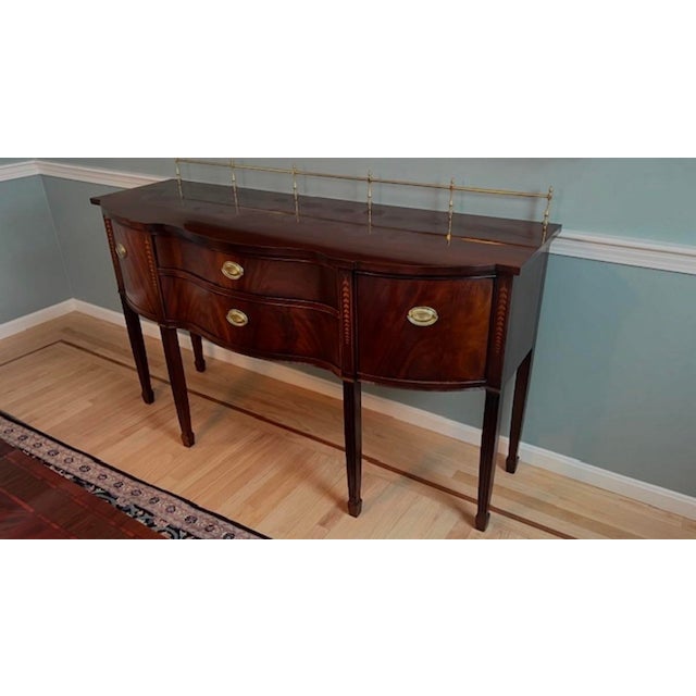 1960s Mint Brass Gallery Crotch Mahogany Serpentine Front Federal Sideboard Thomasville For Sale In Providence - Image 6 of 6