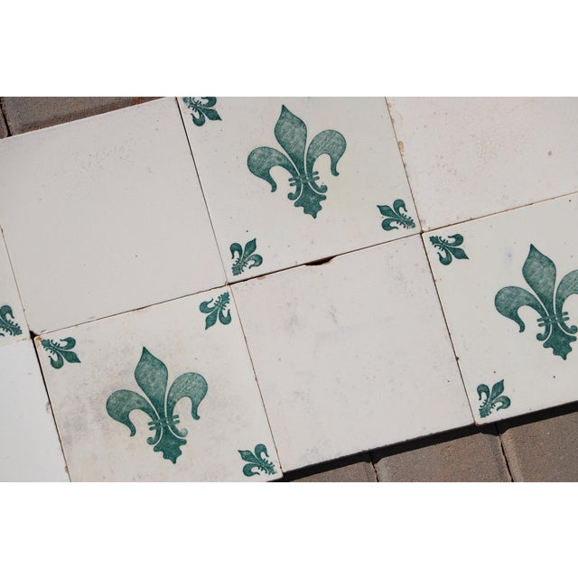 1900s Portuguese Fleur-De-Lis & White Large Antique Tiles Set of Twenty For Sale - Image 9 of 18