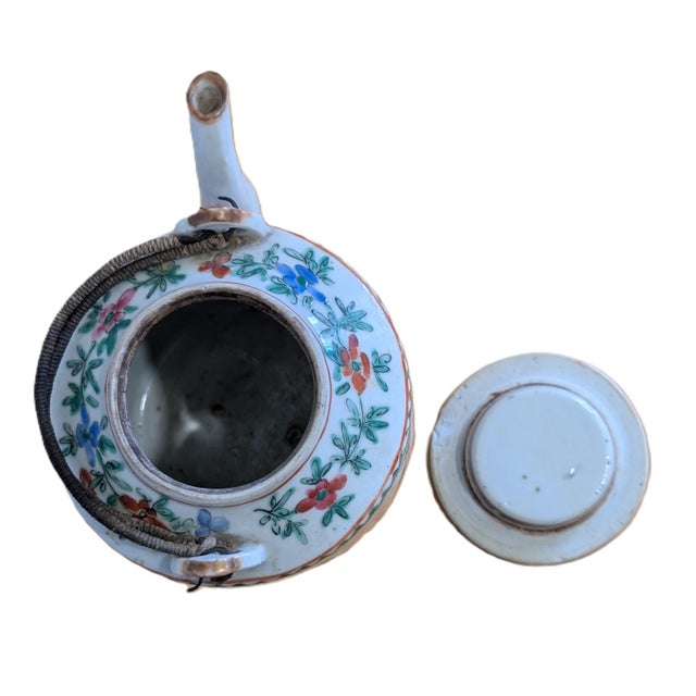 Ceramic Antique Chinese Famille Rose Bird and Butterfly Teapot (Late 19th Century) For Sale - Image 7 of 8