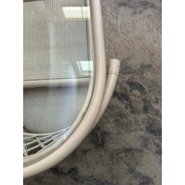 Vintage Coastal Rattan Bistro Set With Glass Table & Two Barrel Chairs For Sale - Image 6 of 18