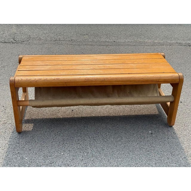 Scandinavian Pine Bench with Canvas Storage, 1970s For Sale - Image 10 of 13