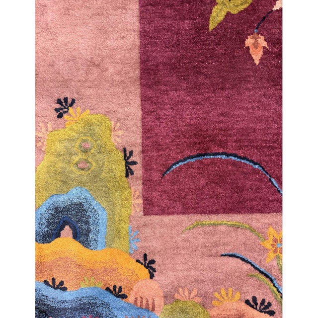 1920s Antique Purple Field Modern Handknotted Wool Chinese Art Deco Carpet Rug For Sale In New York - Image 6 of 7