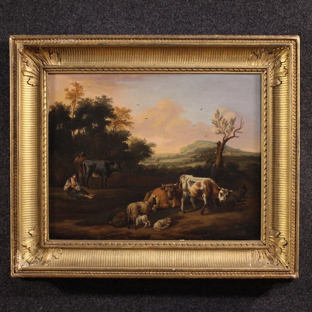 Flemish Artist, Bucolic Landscape, 1760, Oil on Canvas, Framed For Sale - Image 16 of 16
