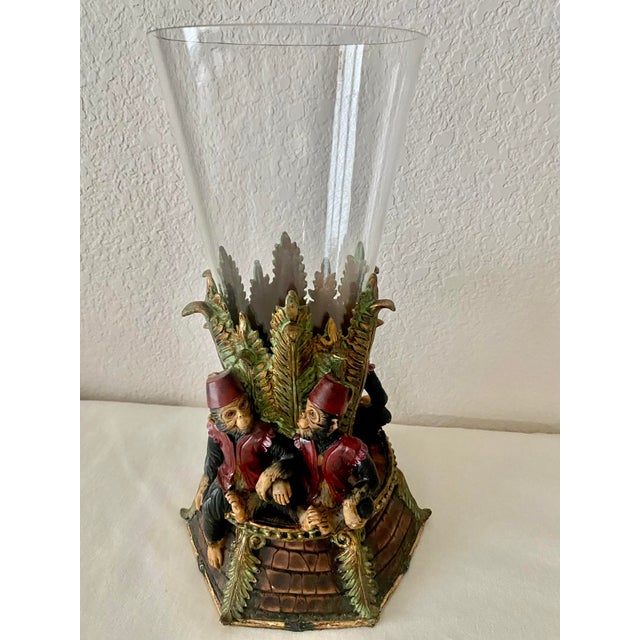 Vintage Singerie Motif Primates Dressed in Red Vests & Hat Unique and Exquisite Vase/Vessel For Sale - Image 16 of 16