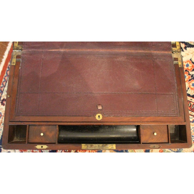 Brown Early-Mid 19th Century English Large Campaign Lap Desk on Side Table Stand For Sale - Image 8 of 12