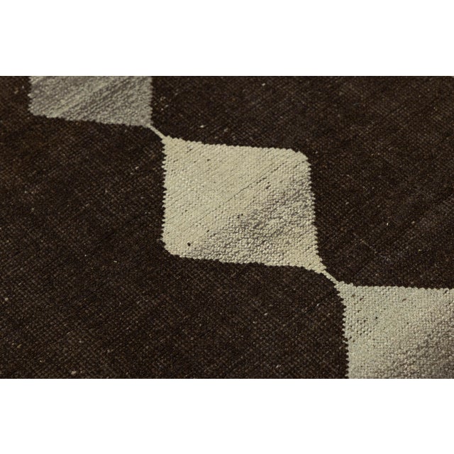 Hand-Knotted Modern Gabbeh Wool Runner – Dark Brown Tribal With Diamond Pattern For Sale In New York - Image 6 of 7