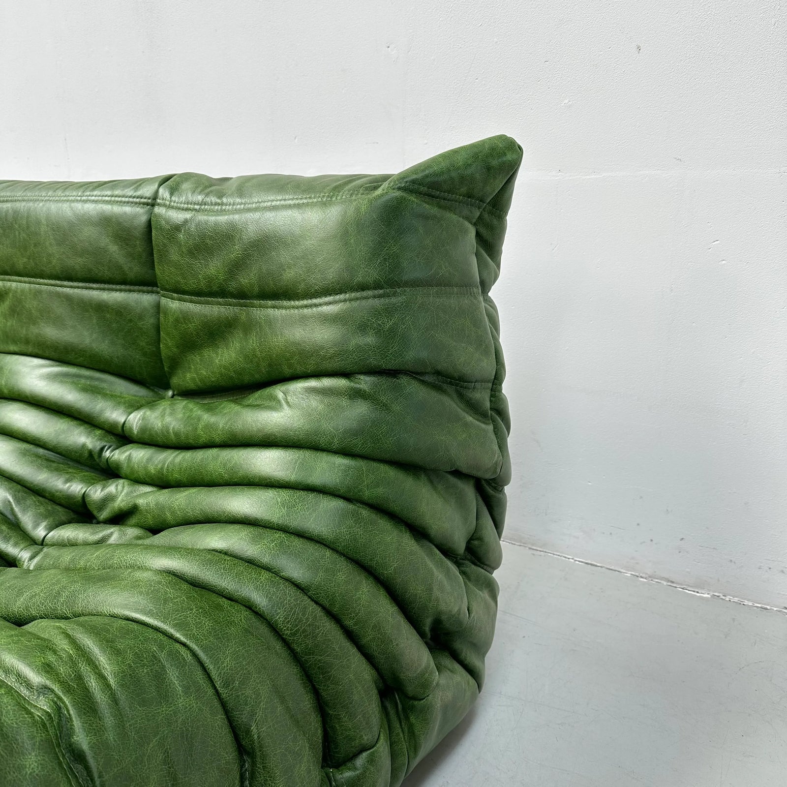 French Togo 3-Seater Sofa in Forest Green Leather attributed to Michel Ducaroy for Ligne Roset