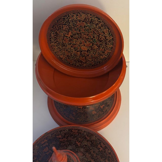Late 19th Century Antique Burmese Hsun-Ok Buddhist Offering Vessel With Hand-Incised Yun Lacquer Decoration, Late 19th–Early 20th Century For Sale - Image 5 of 12