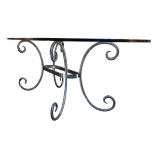 Dining Table in Wrought Iron with Glass Top, 20th Century For Sale