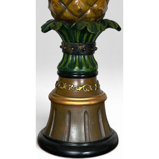 Vintage Hollywood Regency Painted Composition Pineapple Lamps - A Pair For Sale - Image 12 of 17
