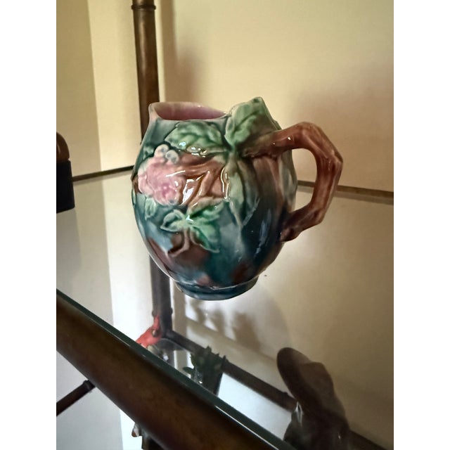 Mid 20th Century Vintage Italian Majolica Style Floral Art Pottery Pitcher – No. 216 For Sale - Image 5 of 8