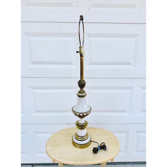 Vintage Brass and Glazed Metal Mid Century Lamp For Sale - Image 9 of 11
