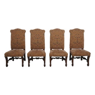 Set of 4 High Back Mahogany Upholstered Dining Chairs For Sale