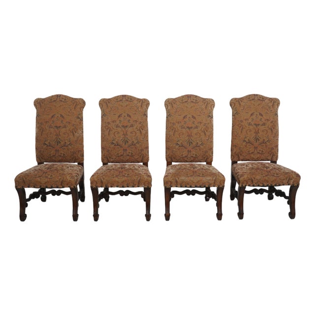 Set of 4 High Back Mahogany Upholstered Dining Chairs For Sale