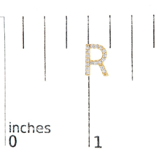 Early 21st Century 10K Yellow Gold 1/10 Cttw Diamond 'R' Initial Stud Earring For Sale - Image 5 of 5