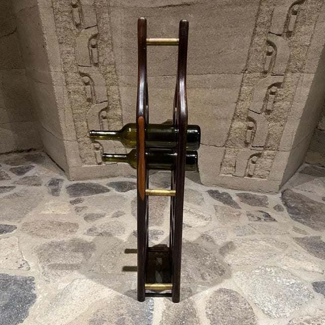 Don Shoemaker Vintage Wine Rack by Don S. Shoemaker Rosewood & Brass Mexico 1960s Mid Century For Sale - Image 4 of 14