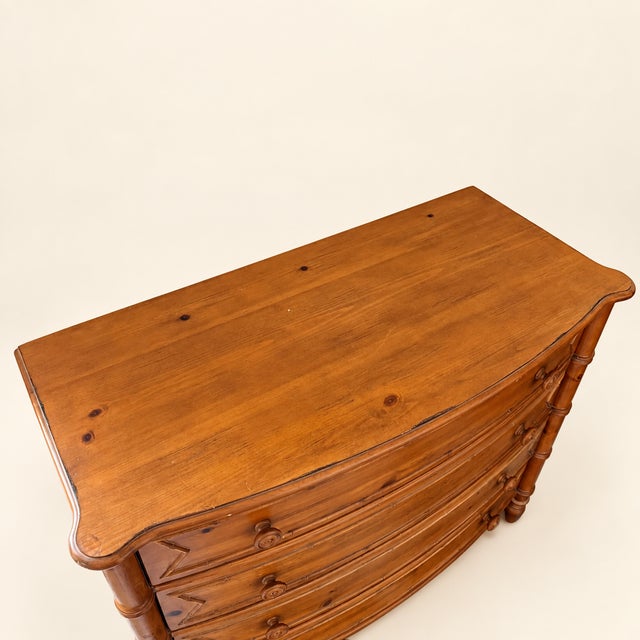 Campaign Late 20th Century Ethan Allen Faux-Bamboo Bowfront Chest of Drawers For Sale - Image 3 of 10