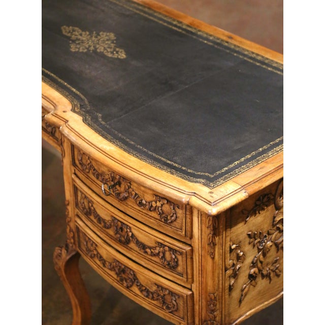 19th Century French Louis XV Carved Walnut Leather Top Desk From Provence For Sale - Image 4 of 11