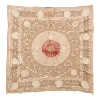 Neutral Tan Samarkand Suzani Textile Wall Art 4'5'' X 5' For Sale