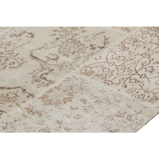 Vintage Patchwork Rug in Beige-Brown With Floral Patterns | Rug & Kilim For Sale In New York - Image 6 of 7