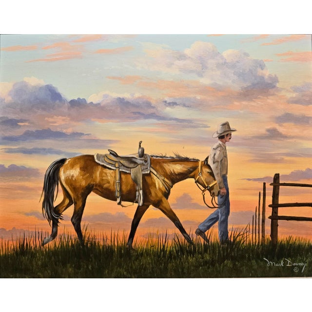 Mark Downey - The Sunset Cowboy & His Horse - Oil Painting For Sale - Image 4 of 9
