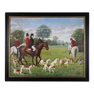 The Fox Hunt English Sporting Oil on Canvas Signed HK Hobbs For Sale
