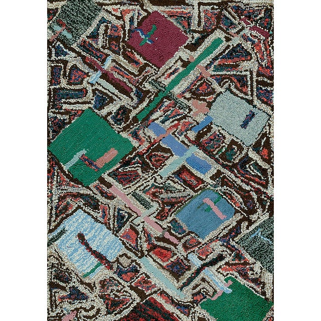1940s Multicolor Abstract Folk Art American Hooked Rug 2'5" X 3'6" Handknotted Wool Carpet For Sale - Image 12 of 12
