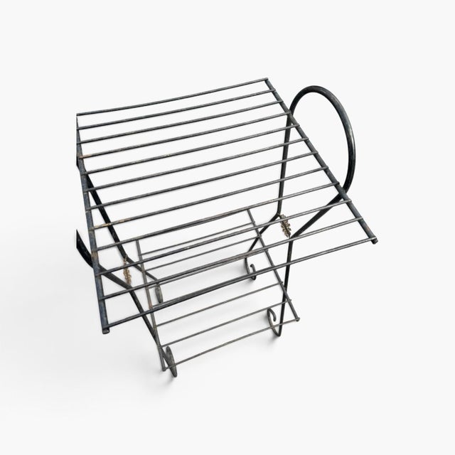 1950s Mid Century Plant Stand Black Metal Wire Patio Table Telephone Table Smoking Stand For Sale - Image 5 of 8
