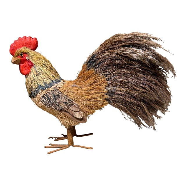 Rooster Figurine Handcrafted Straw October Hill French Country Farmhouse Decor For Sale