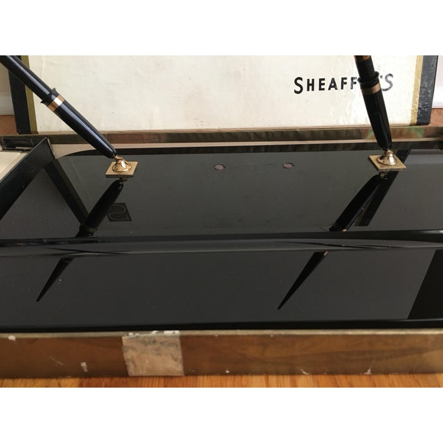 Mid-Century Modern Rare Vintage Large Black Onyx Sheaffer Desk Set Comes With 2 Sheaffer White Dot Pens as Well as 2 Gold Nib Pens. For Sale - Image 3 of 12