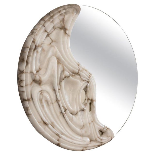 Large Fossil Moon Wall Mirror in Alabaster and Glass Mirror by Amarist Studio For Sale - Image 17 of 17