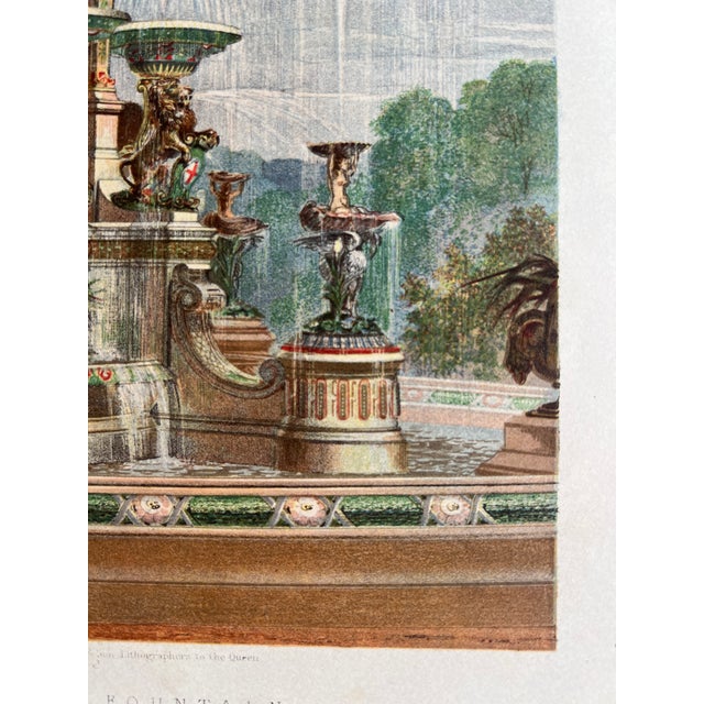 Mid 19th Century Antique Victorian Chromolithograph “The Majolica Fountain” by Minton & Co., England, Plate 300, C. 1870 For Sale - Image 5 of 7
