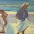 A large scale delightful rendition of family of figures on the shore. A light-filled impressionist rendering of a modern...