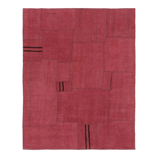 Vintage Turkish Rug With Patchwork Panels in Red and Pink Tones - Rug & Kilim For Sale