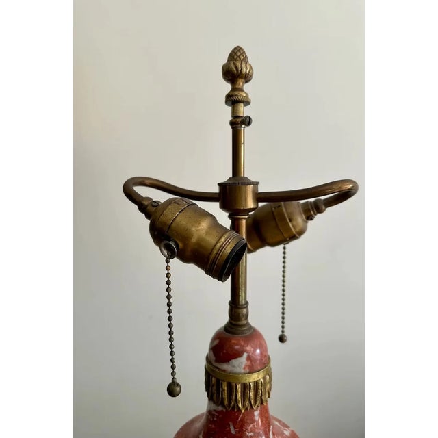 Early 20th Century Antique French Neoclassical Rouge Marble Lamp For Sale - Image 5 of 8