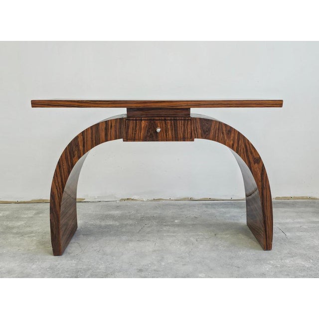 Wood Austrian Art Deco Console Table in Walnut Veneer, 1950s For Sale - Image 7 of 13