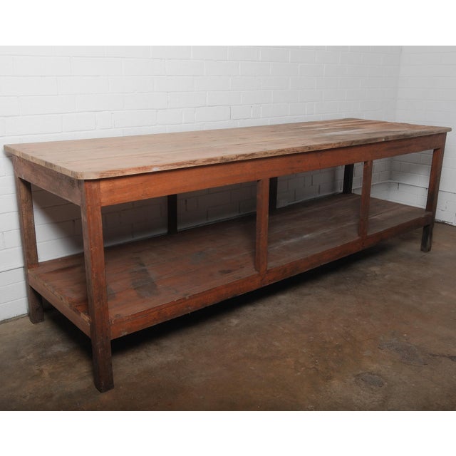 Wood Antique French Workbench Table – Rustic Farmhouse Industrial For Sale - Image 7 of 7