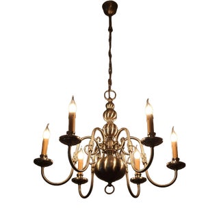 Dutch Six-Arm Chandelier in Brass For Sale