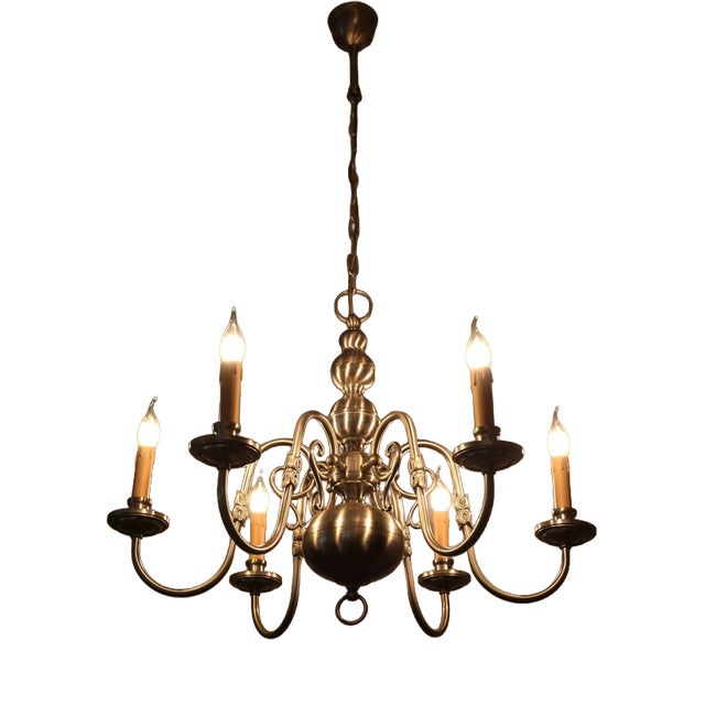 Dutch Six-Arm Chandelier in Brass For Sale