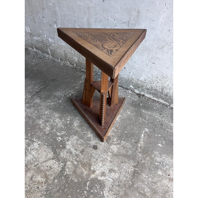 Art Nouveau Carved Wood Triangular Side Table, France, 1915 For Sale - Image 6 of 11