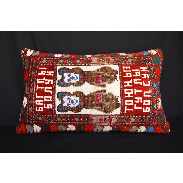 Contemporary Handwoven Vintage Caucasian Rug Pillow -17'' X 29'' For Sale - Image 3 of 12
