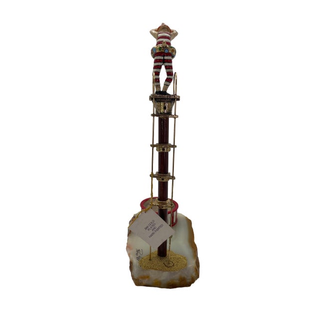 1980s Signed Ronald A. Lee 24k Gold-Plated Clown High Diver Sculpture on Onyx Base, 1983 For Sale - Image 5 of 12