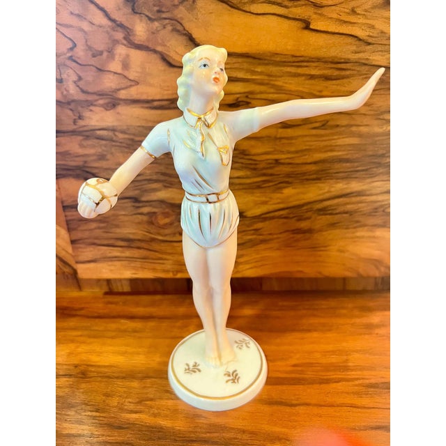 Art Deco Porcelain Girl with Ball Figurine from Neuendorf, 1930s For Sale - Image 3 of 9